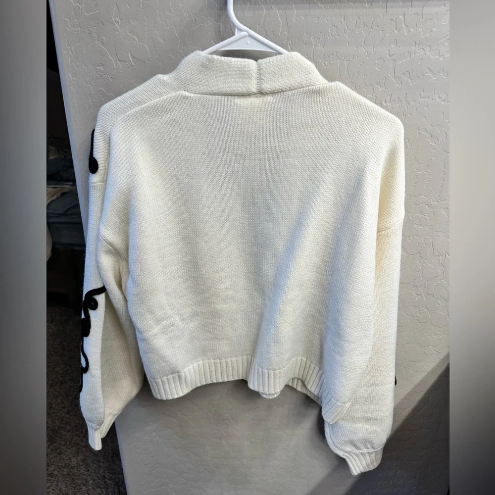 Anthropologie White Cardigan with Black Floral Accents - Picture 7 of 7